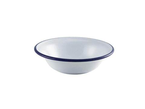 Enamel Bowl White with Blue Rim 16cm/6.25"