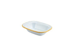 Enamel Rect. Pie Dish White with Yellow Rim 16cm