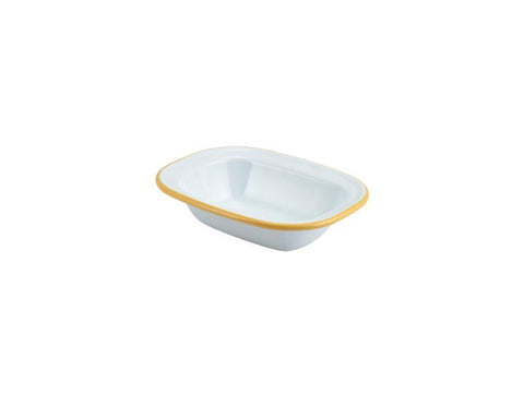 Enamel Rect. Pie Dish White with Yellow Rim 16cm