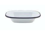 Enamel Rect. Pie Dish White & Blue 16cm