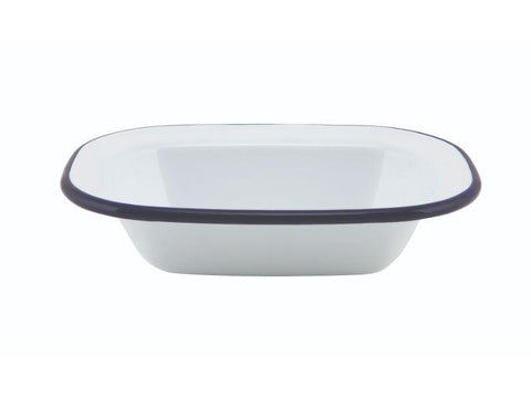 Enamel Rect. Pie Dish White & Blue 16cm