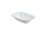 Enamel Rect. Pie Dish White with Yellow Rim 20cm