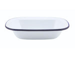 Enamel Rect. Pie Dish White & Blue 20cm