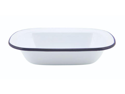 Enamel Rect. Pie Dish White & Blue 20cm