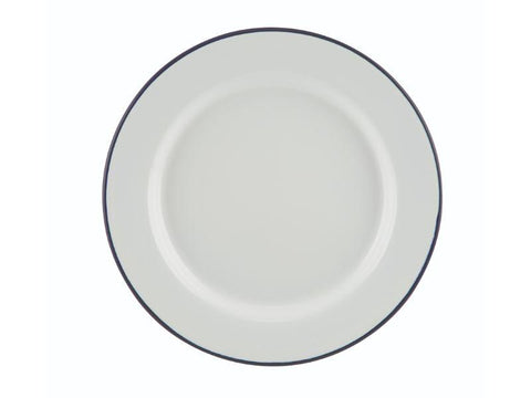 Enamel Wide Rim Plate White & Blue 20cm