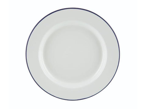 Enamel Wide Rim Plate White & Blue 26cm