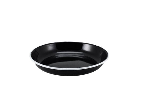 Enamel Rice/Pasta Plate Black with White Rim 24cm