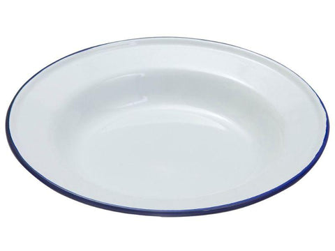 Enamel Deep Plate White & Blue 24cm