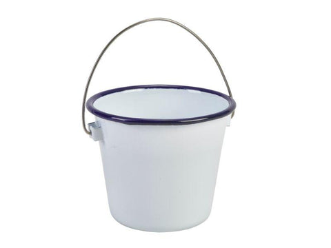 Enamel Bucket White with Blue Rim 10cm Dia