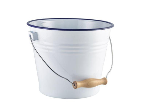 Enamel Bucket White with Blue Rim 16cm Dia
