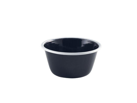 Enamel Deep Pie Dish Black with White Rim 12cm