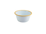 Enamel Round Deep Pie Dish White with Yellow Rim 12cm