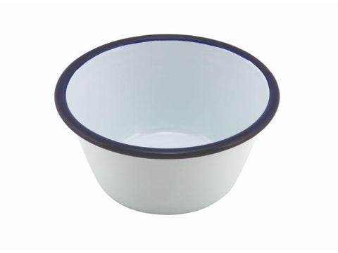 Enamel Round Deep Pie Dish White & Blue 12cm