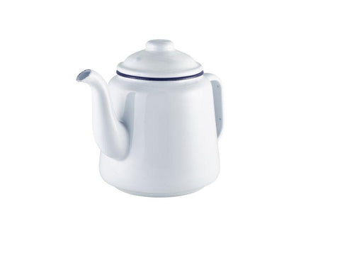 Enamel Teapot White with Blue Rim 1L