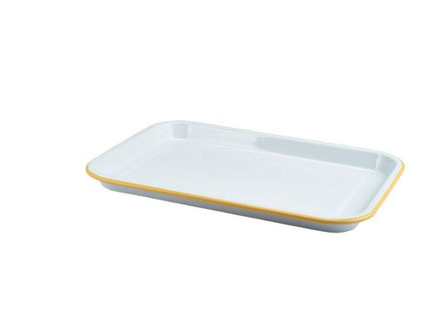 Enamel Serving Tray White with Yellow Rim 33.5x23.5x2.2cm