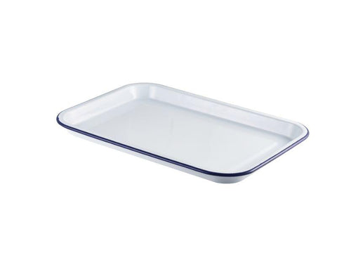 Enamel Serving Tray White with Blue Rim 38.2x26.4x2.2cm