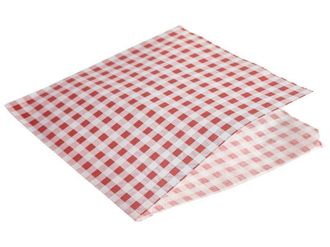 Greaseproof Paper Bags Red Gingham Print 17.5 x 17.5cm