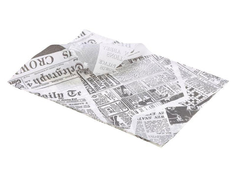 Greaseproof Paper White Newspaper Print 25 x 35cm